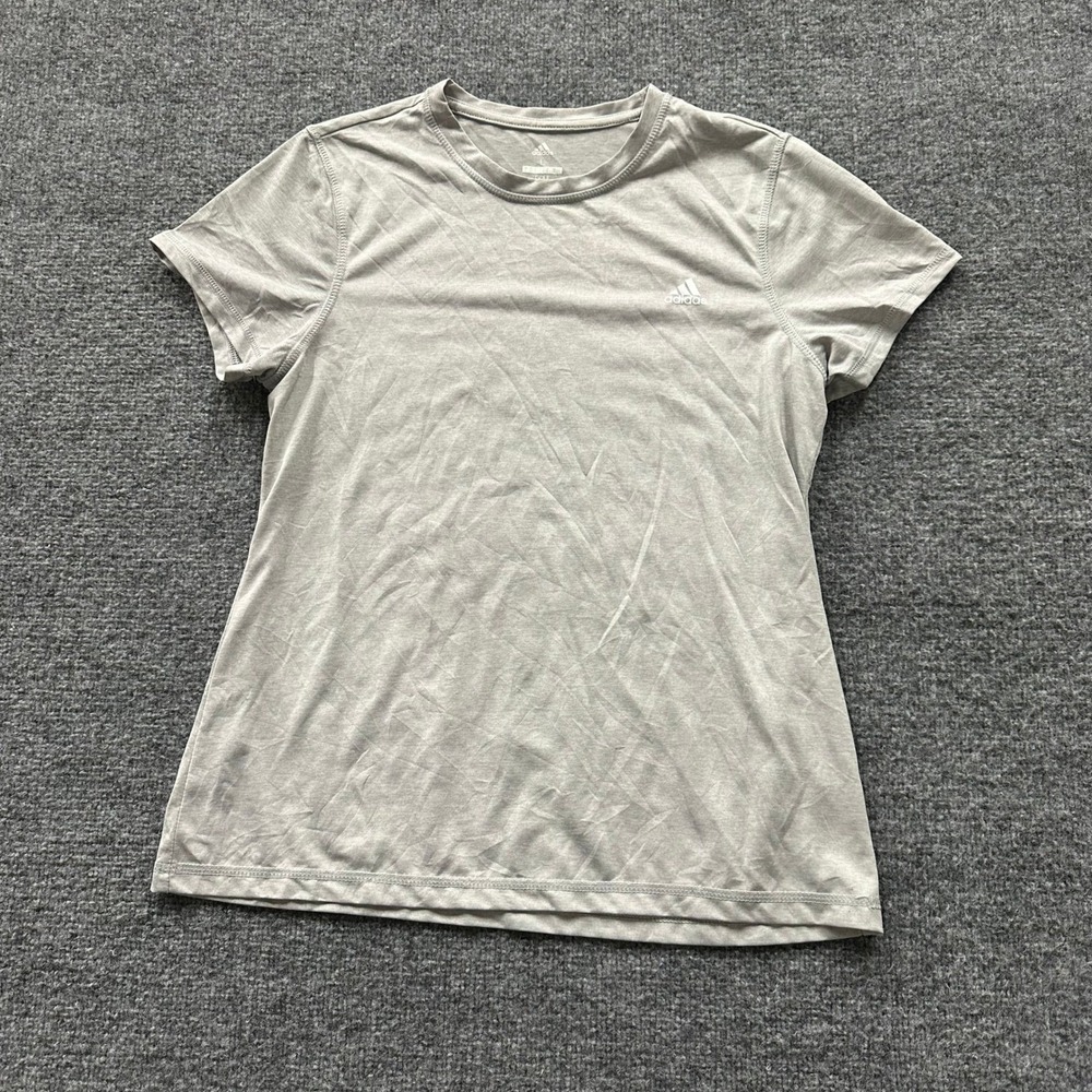 Adidas Shirt Womens Size L Grey Golf Short Sleeve Athletic Performance Crew Neck
